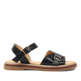 Women’s Black Leather Velcro Strap Platform Sandals (789-42104)