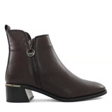 Damen Braune Leder-Stiefeletten mit Blockabsatz (625-23944)