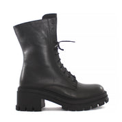 Damen Schwarze Leder-Kampfstiefel mit hohem Blockabsatz (625-23948)
