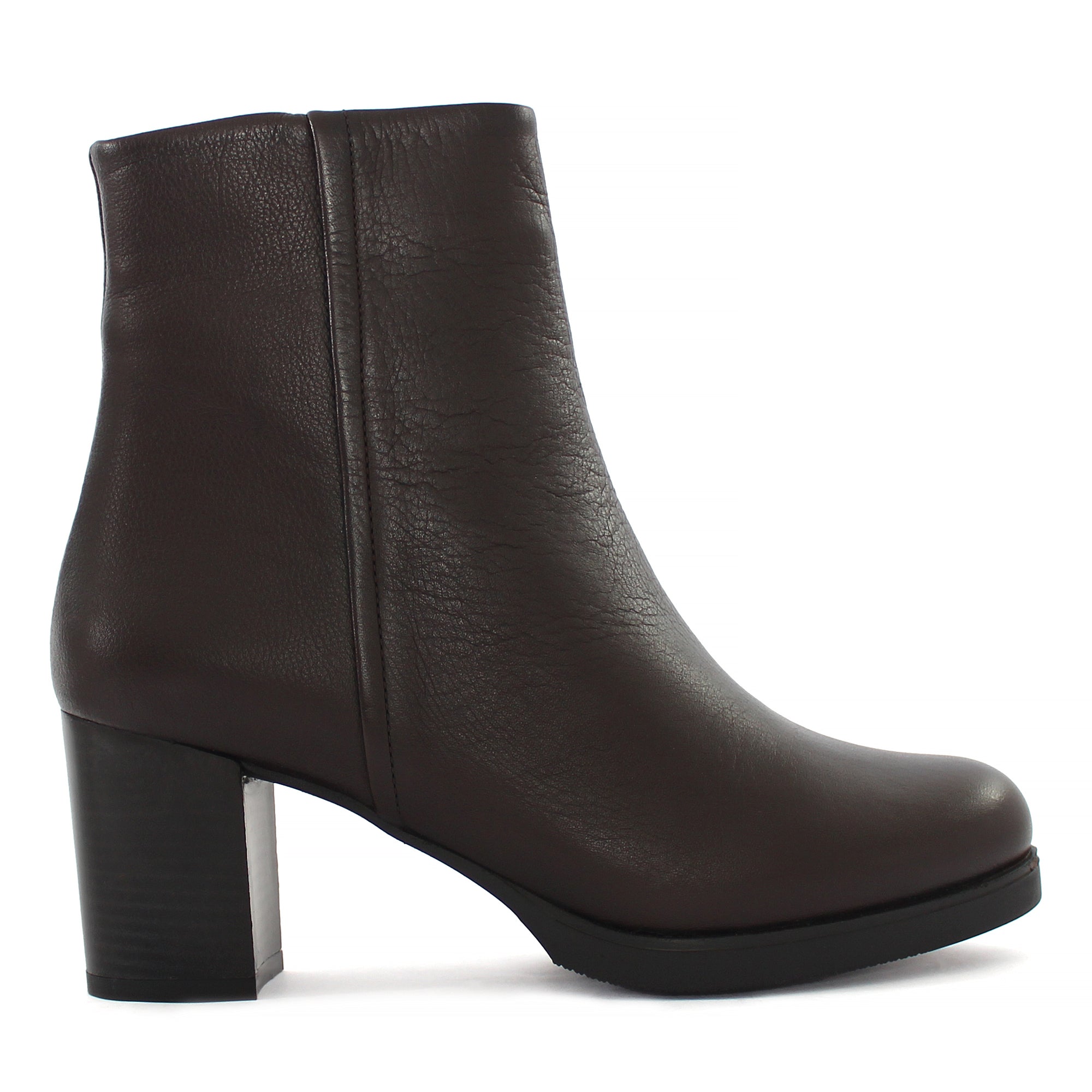 Damen Braune Leder-Stiefeletten mit Blockabsatz (625-23945)