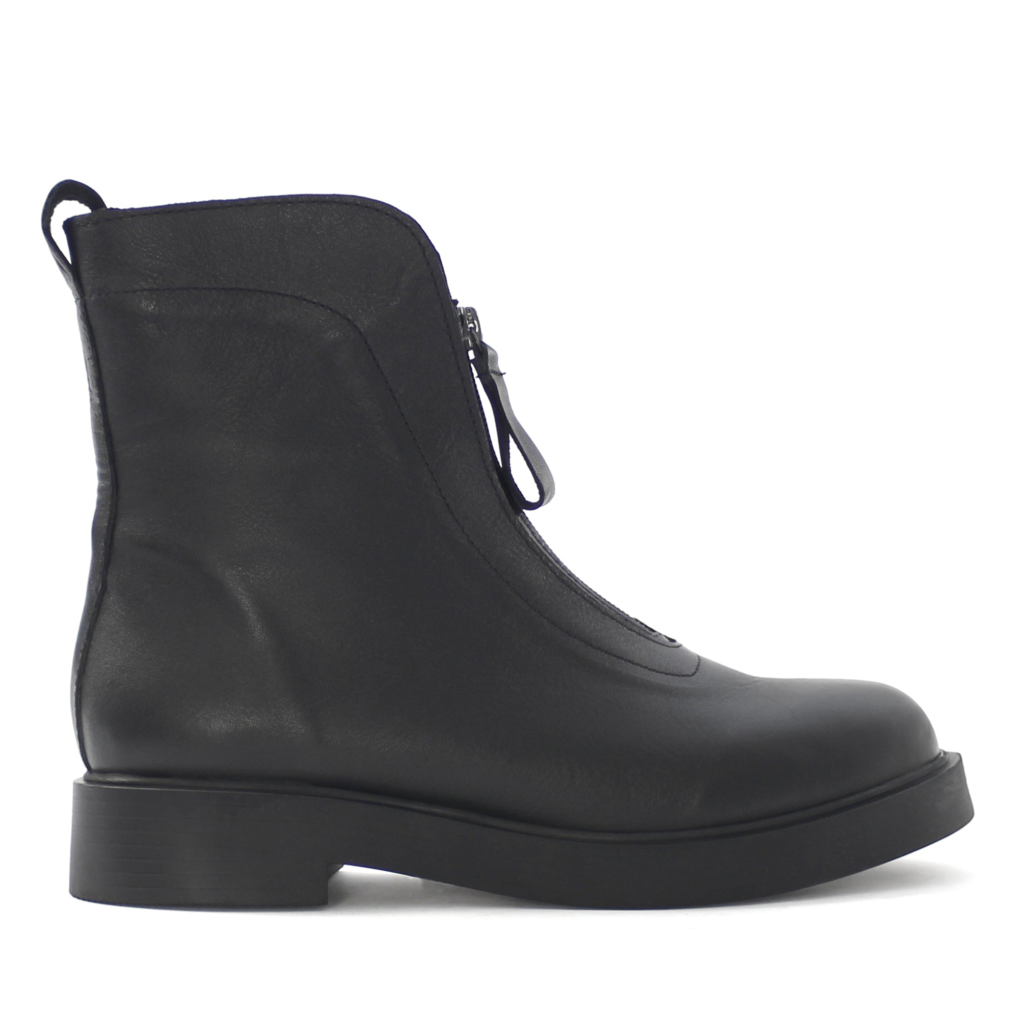 Damen Schwarze Lederstiefeletten mit Reißverschluss (338-23422)