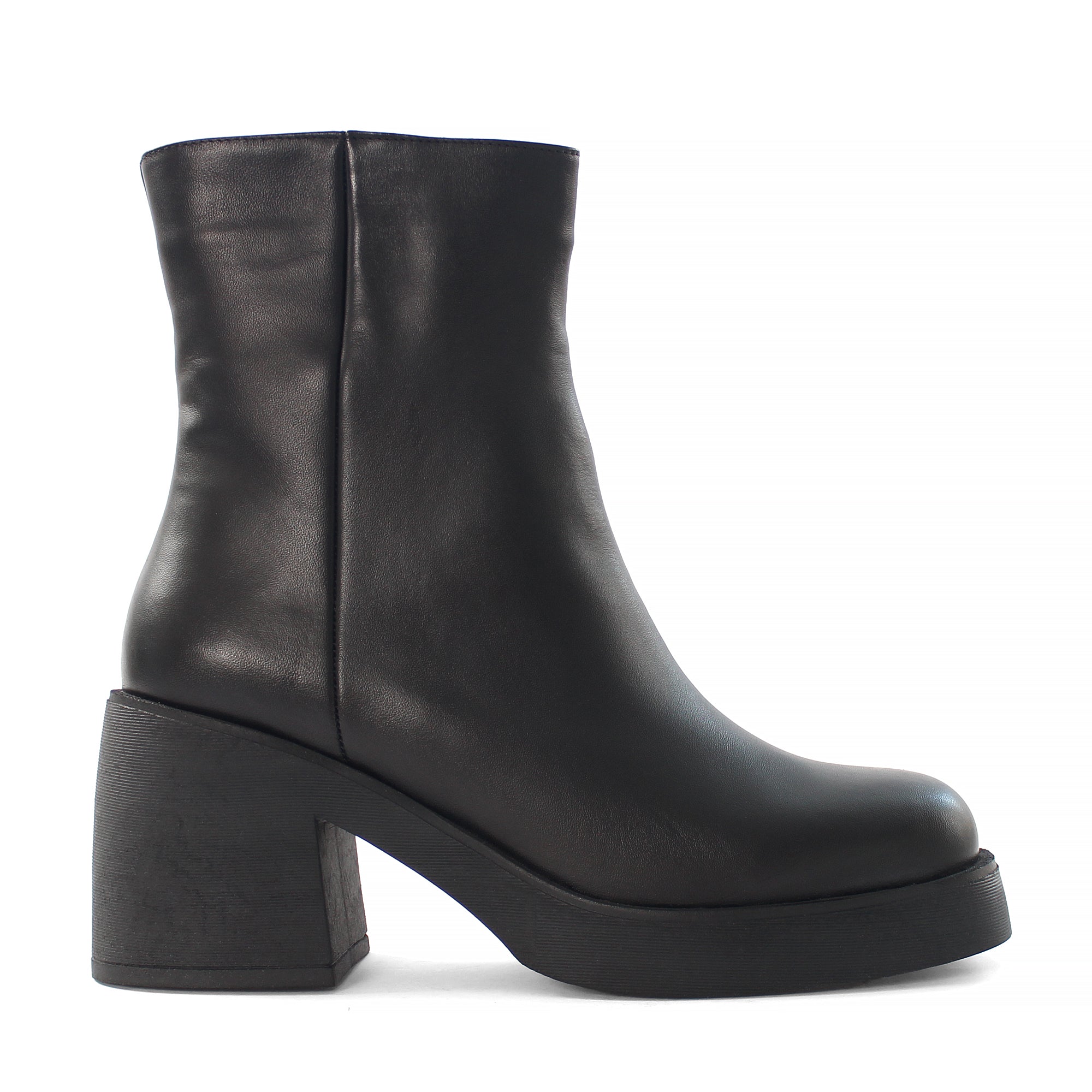 Damen Schwarze Lederstiefel mit Blockabsatz (720-27426)