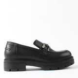 Damen Schwarze Leder-Loafer mit Blockabsatz (383-20966)