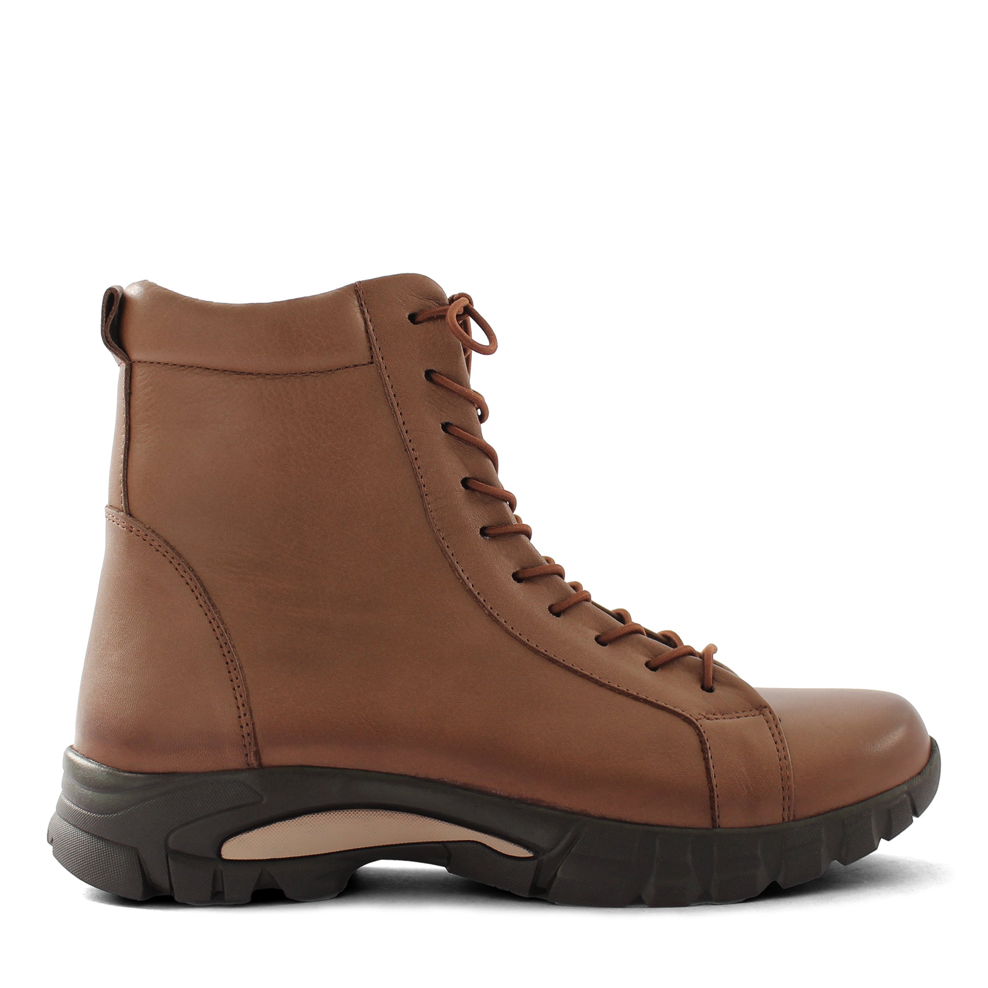 Damen Walnussbraune Leder-Stiefeletten mit flacher Sohle (727-28602)