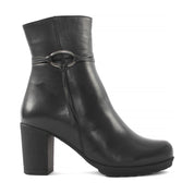 Damen Schwarze Leder-Stiefeletten mit Blockabsatz (669-22621)
