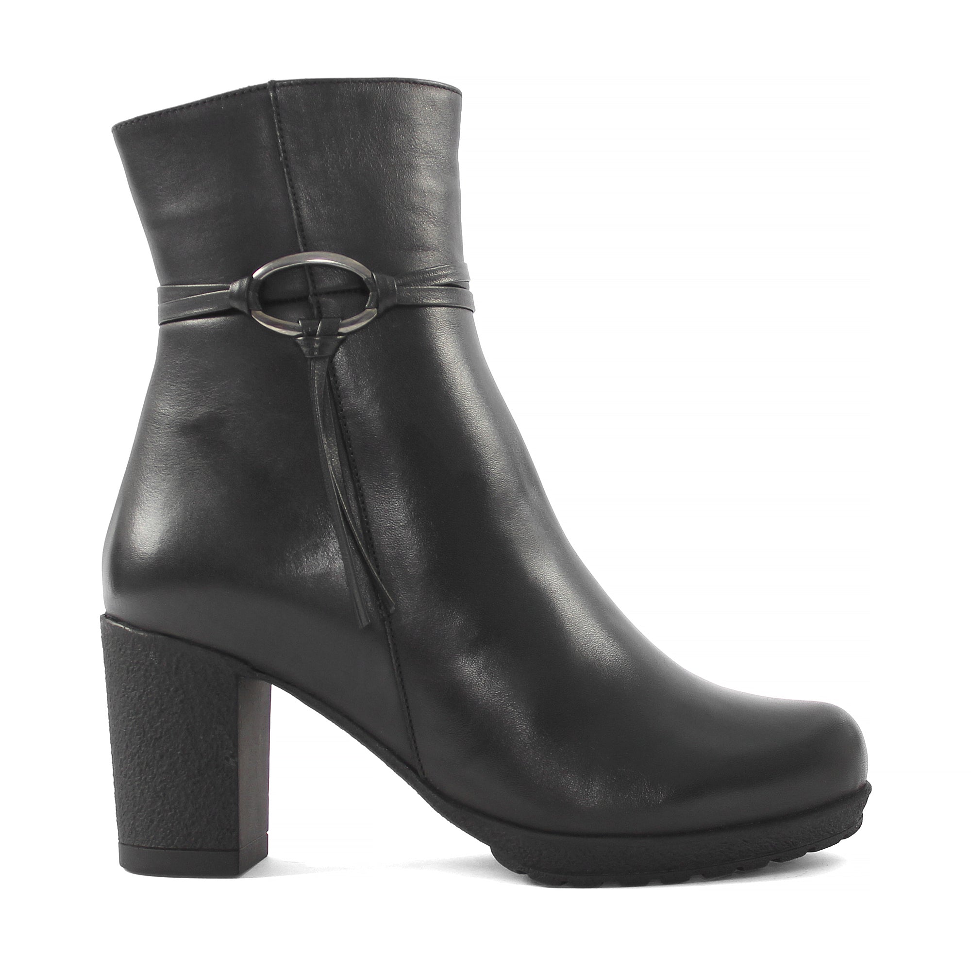 Damen Schwarze Leder-Stiefeletten mit Blockabsatz (669-22621)