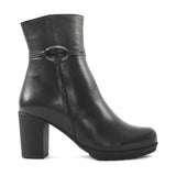 Women's Black Leather Ankle Boots with Block Heel (669-22621)