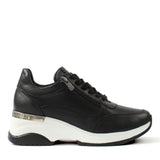 Damen Schwarze Leder-Sneaker mit Kontrastsohle (376-20431)