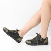 Damen Schwarze/Khaki Leder Schnürschuhe mit Reißverschluss (288-31101)