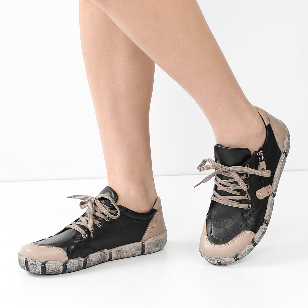 Damen Schwarze/Nerze Leder Schnürschuhe mit Reißverschluss (288-31101)