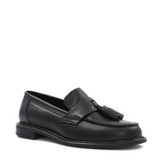 Women's Black Leather Tassel Loafers – Classic Slip-On Style (085-29407)