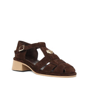 Women's Brown Suede Leather Sandals with Adjustable Buckle (796-42303)