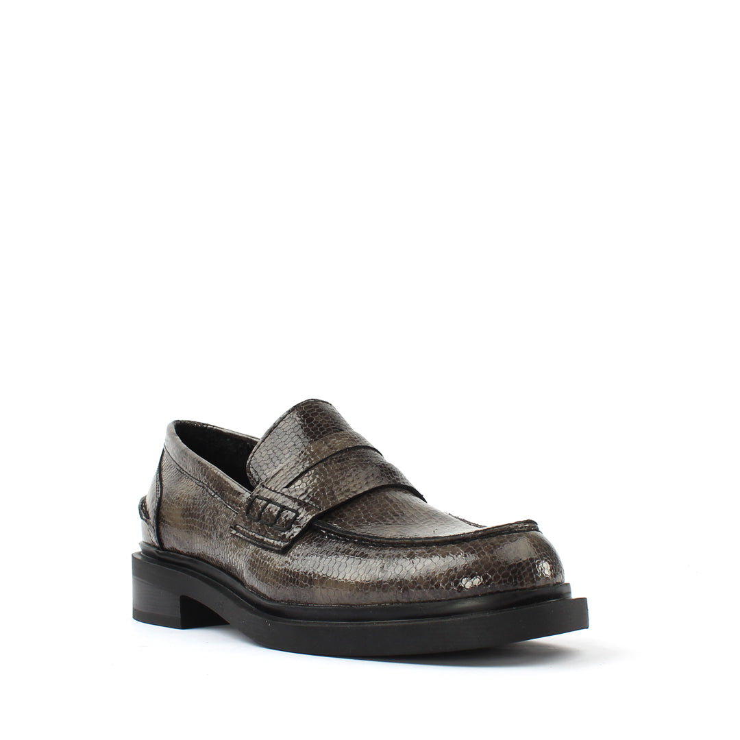 Women's Gray Leather Loafers (029-20143)