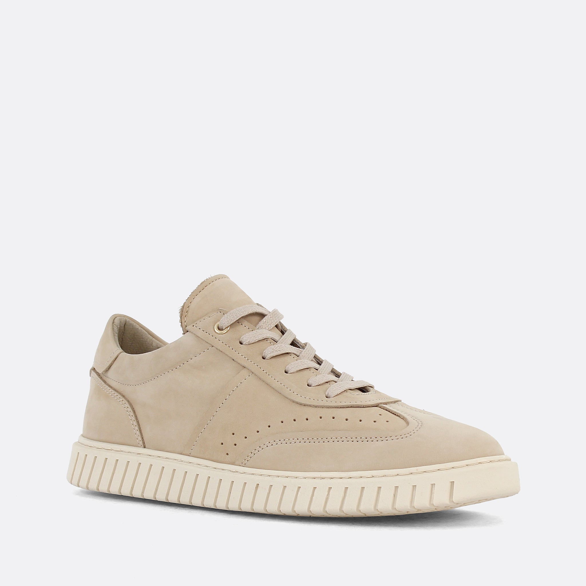 Men’s Beige Nubuck Leather Lace-Up Sneakers (448-1912)