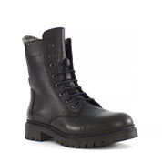 Damen Schwarze Leder Winterstiefel mit Warmem Futter (625-23919)