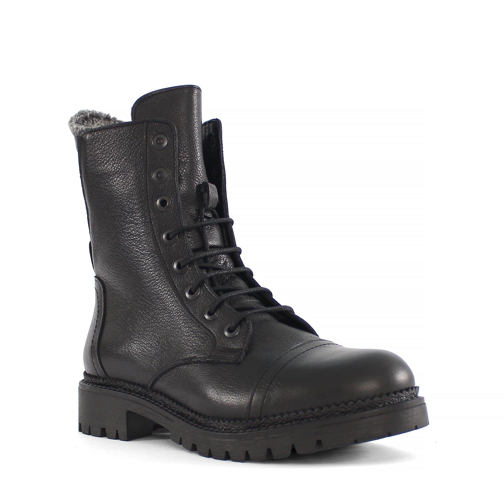 Damen Schwarze Leder Winterstiefel mit Warmem Futter (625-23919)