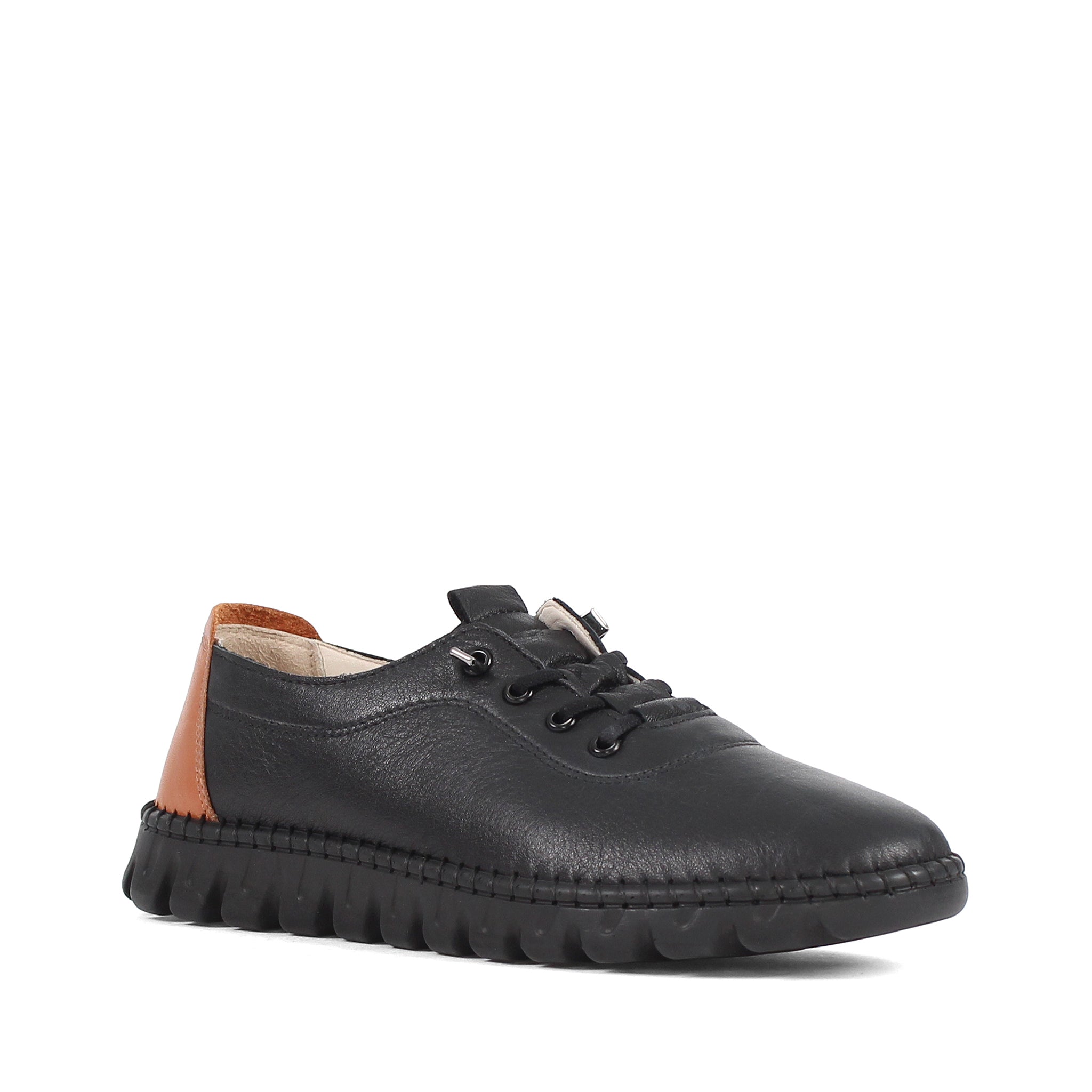 Damen Slipper Schwarz aus Leder mit brauner Ferse (664-25916)