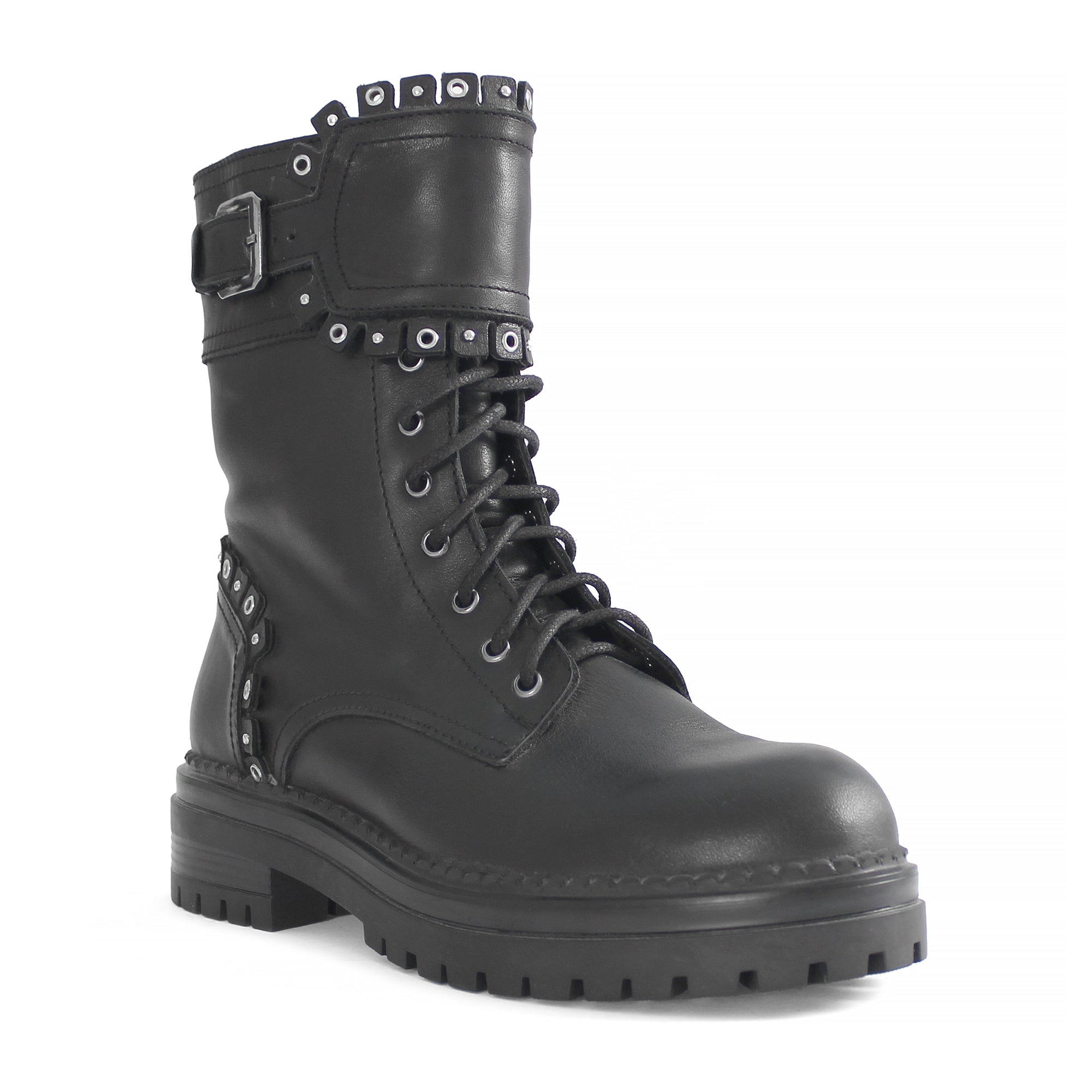 Women's Black Leather Chelsea Boots with Platform Sole (029-20116)
