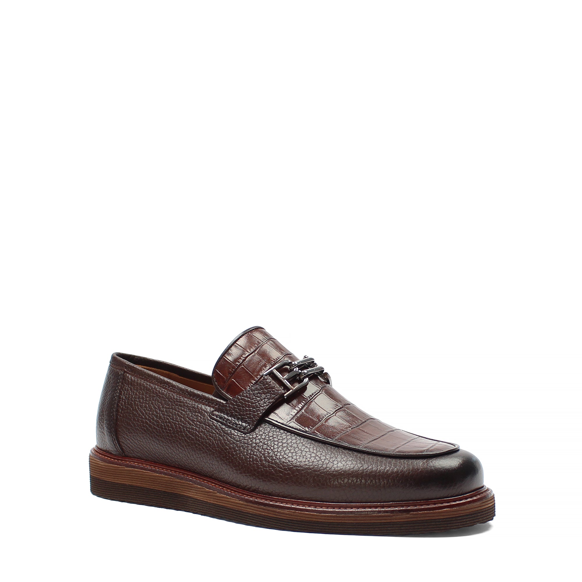 Men's Brown Leather Loafers with Croco Pattern (642-1530)
