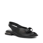 Women's Black Leather Sandals with Adjustable Buckle (784-41605)