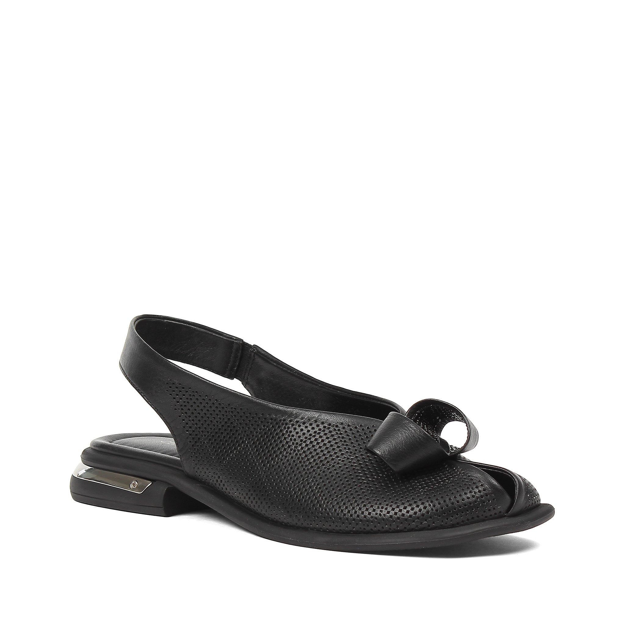 Women's Black Leather Sandals with Adjustable Buckle (784-41605)