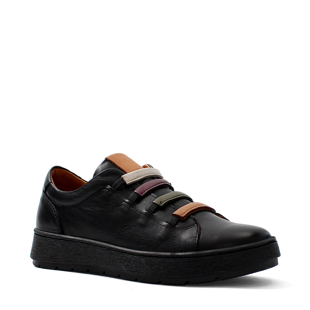 Damen Schwarze Leder Freizeit-Sneaker zum Hineinschlüpfen (748-31406)