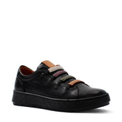 Damen Schwarze Leder Freizeit-Sneaker zum Hineinschlüpfen (748-31406)