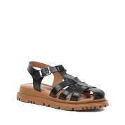 Women's Black Leather Fisherman Sandals with Adjustable Buckle (728-28505)