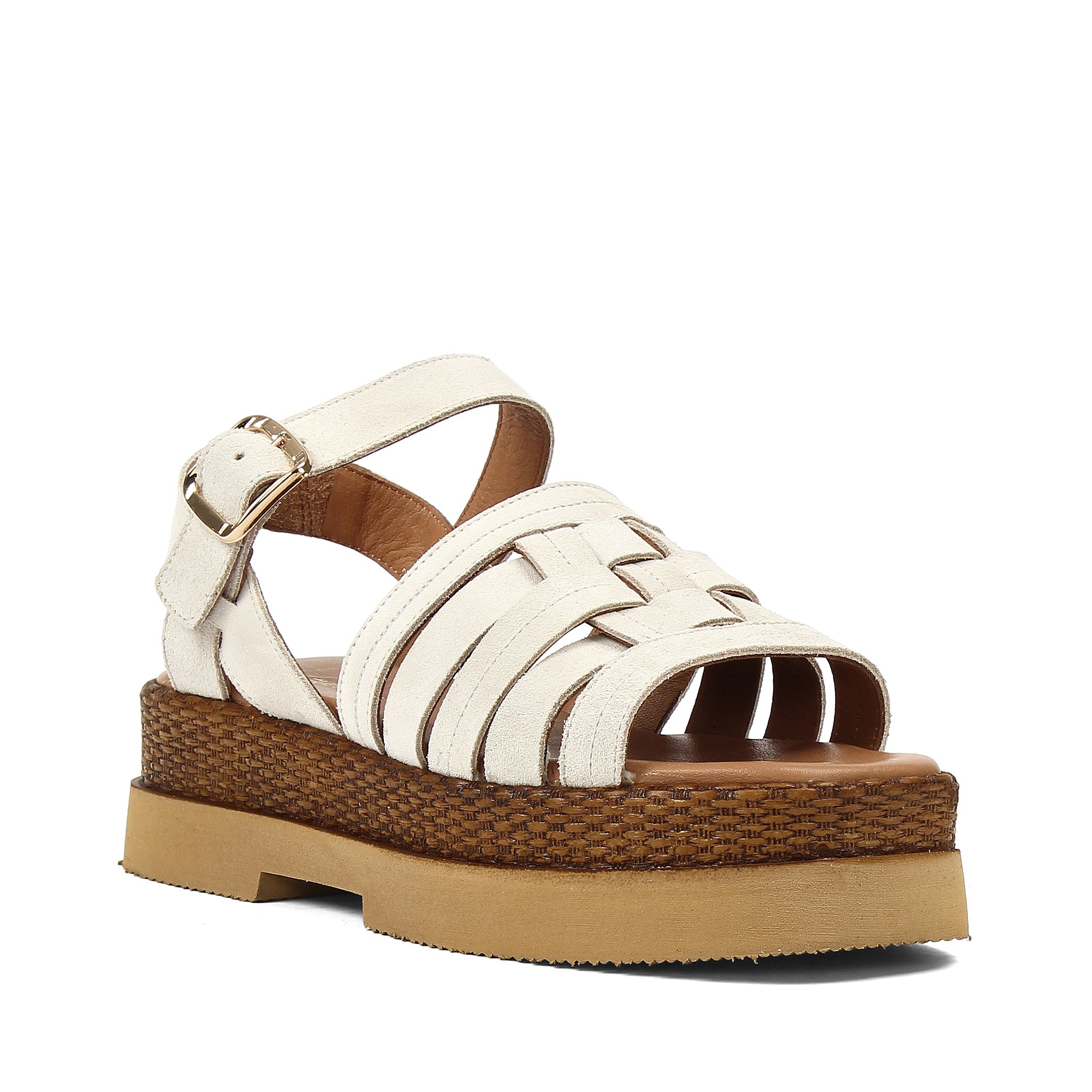 Women’s Beige Suede Leather Velcro Strap Platform Sandals (559-30008)