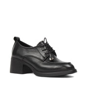 Damen Oxford Schuhe Schwarz Glattleder mit Blockabsatz und Schnürung (727-28639)