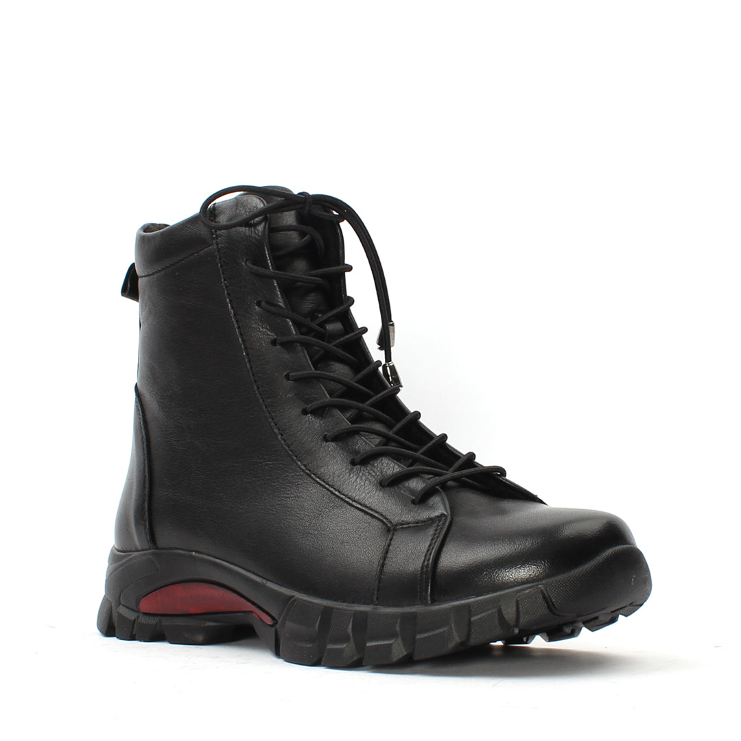 Damen Schwarze Leder-Stiefeletten mit flacher Sohle (727-28602)