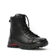 Damen Schwarze Leder-Stiefeletten mit flacher Sohle (727-28602)