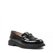 Damen Schwarze Lackleder-Loafer mit Fransen (494-25825)
