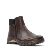 Damen Braune Leder-Stiefeletten mit Flacher Sohle (727-28603)