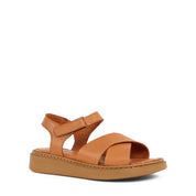 Damen Sandalen aus cognacfarbenem Leder mit Klettverschluss und Plateau (366-28211)