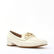 Women's Beige Patent Leather Loafers (686-29200)
