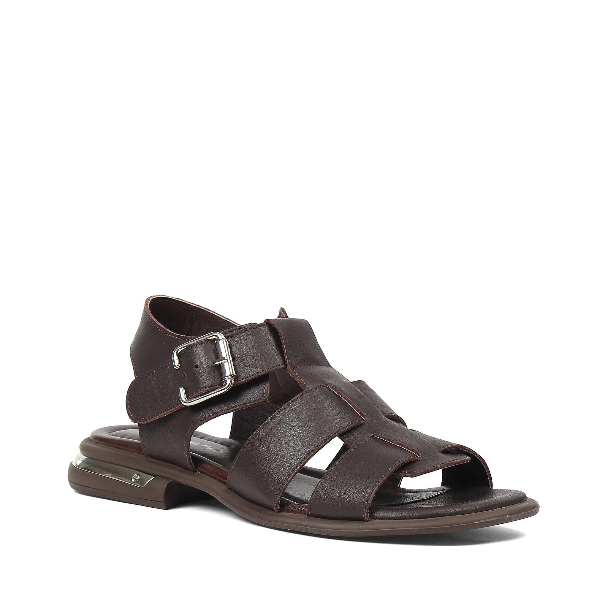 Women’s Brown Leather Velcro Strap Sandals (784-41607)