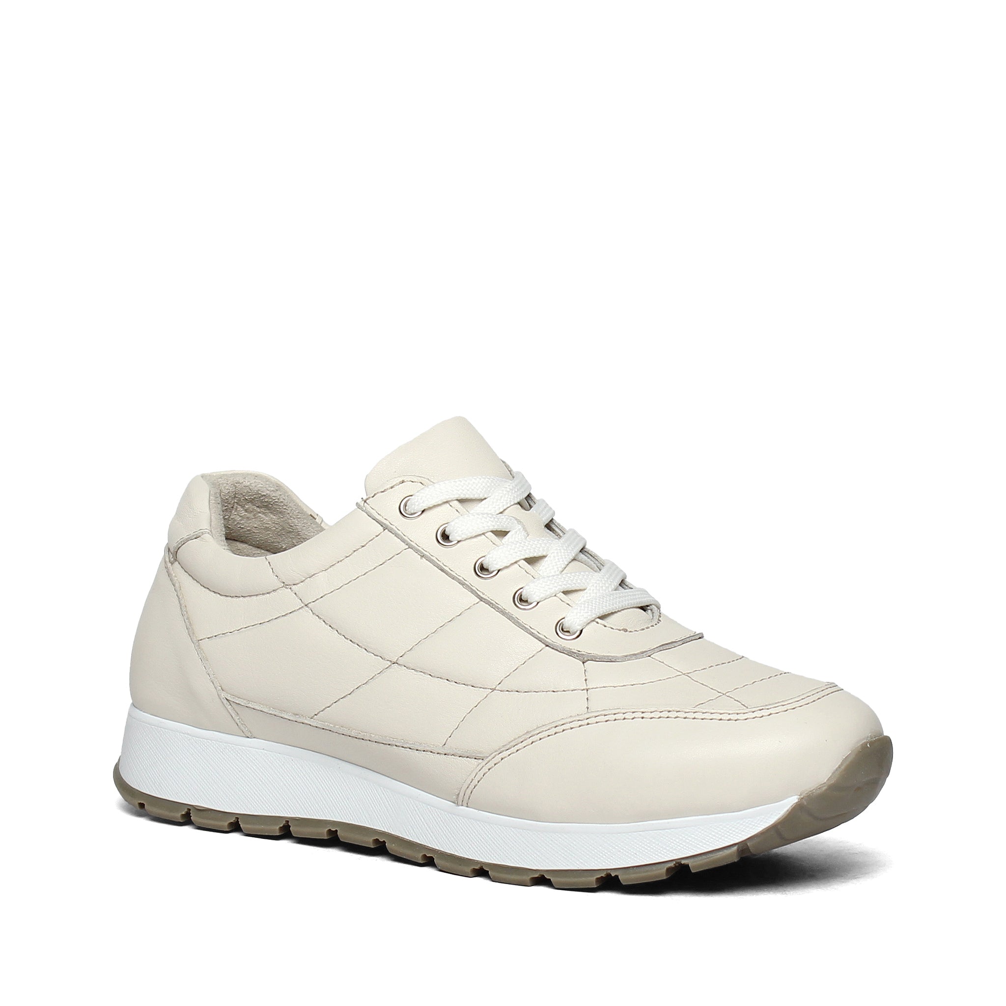Damen Sneaker aus gestepptem Leder in Beige mit Plateau (102-27611)