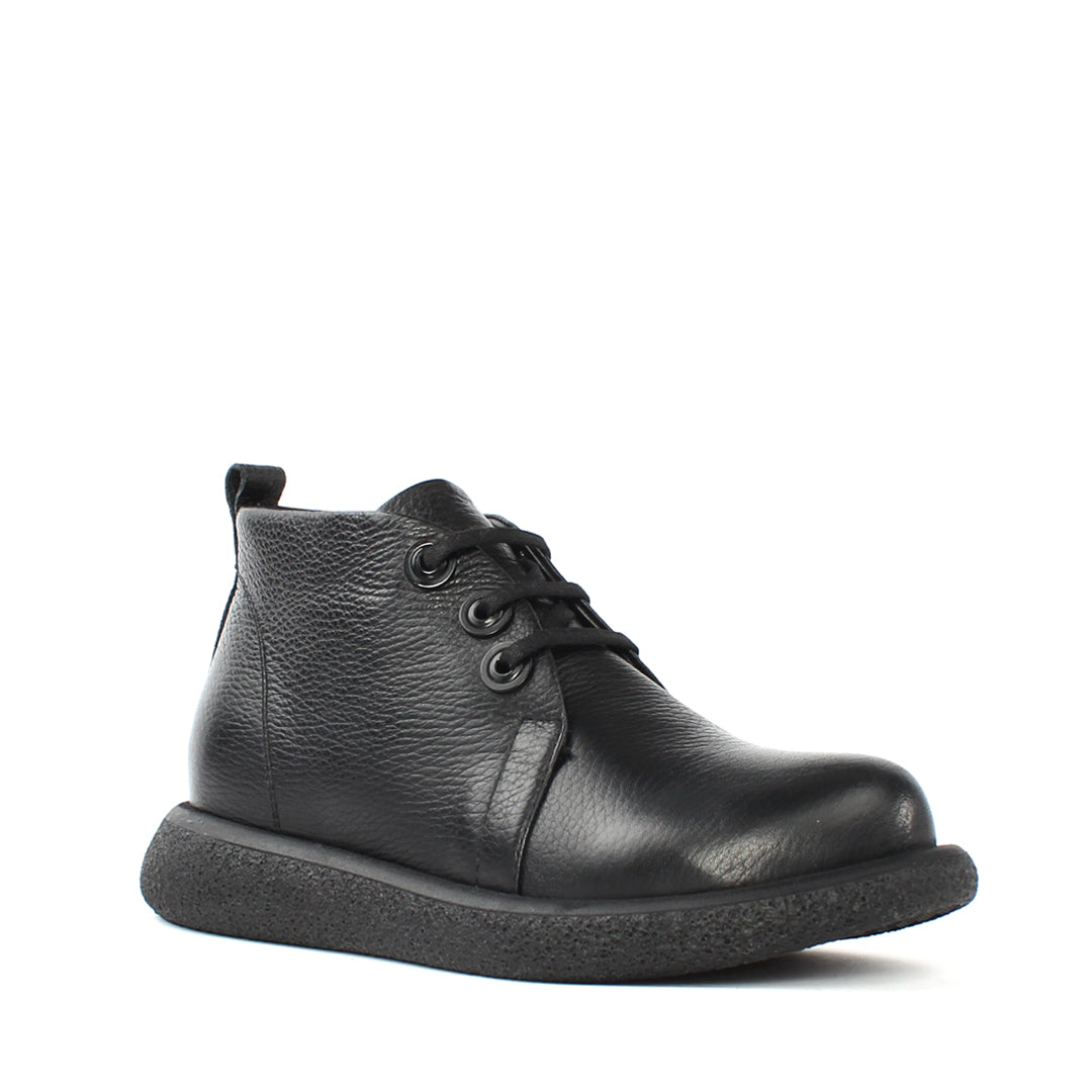 Damen Schwarze Lederstiefel mit Flacher Sohle (687-21910)