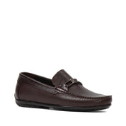 Men’s Brown Leather Slip-On Loafers with Buckle Accent (606-2409)