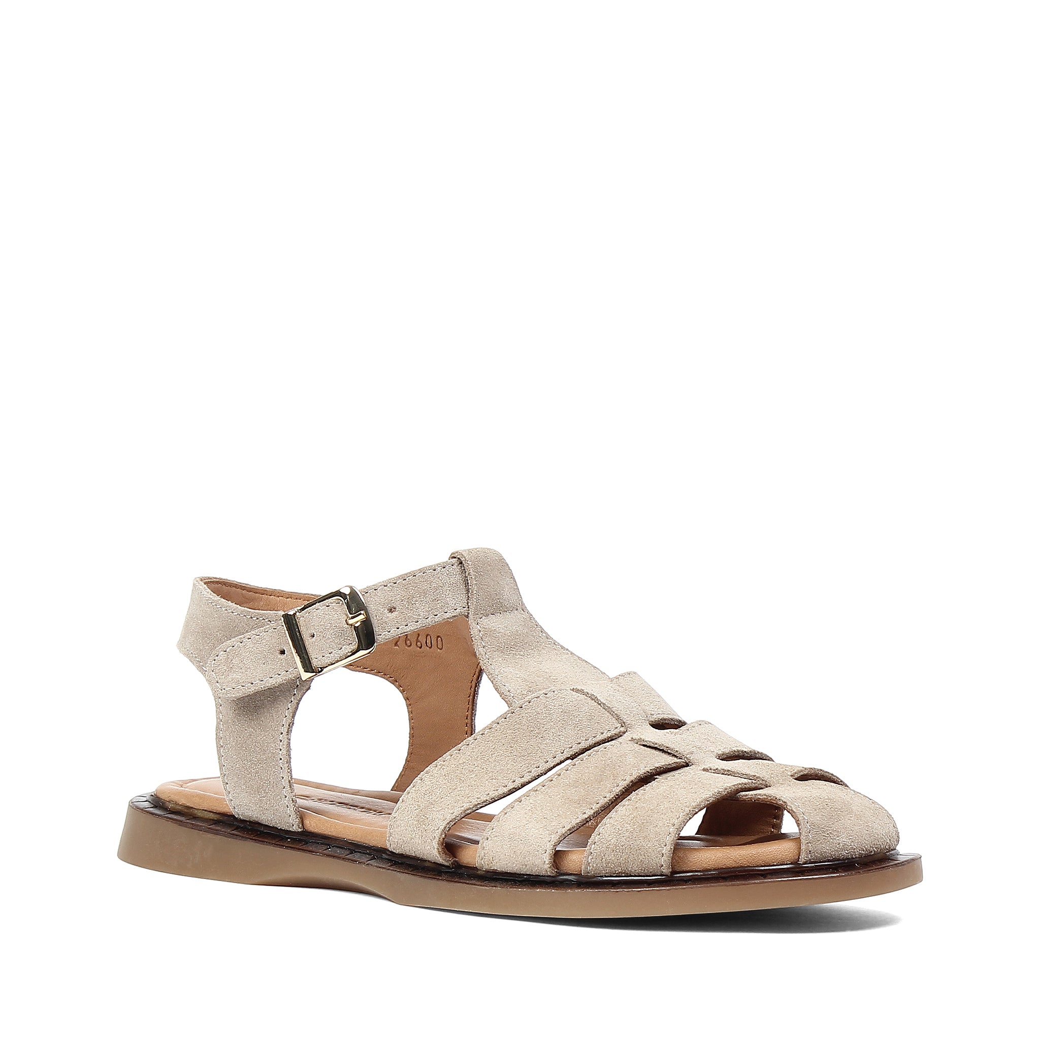Women's Beige Suede Leather Sandals with Adjustable Buckle (541-23071)