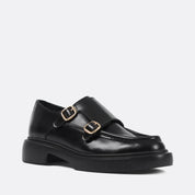 Men’s Black Leather Double Monk Strap Shoes (064-1046)
