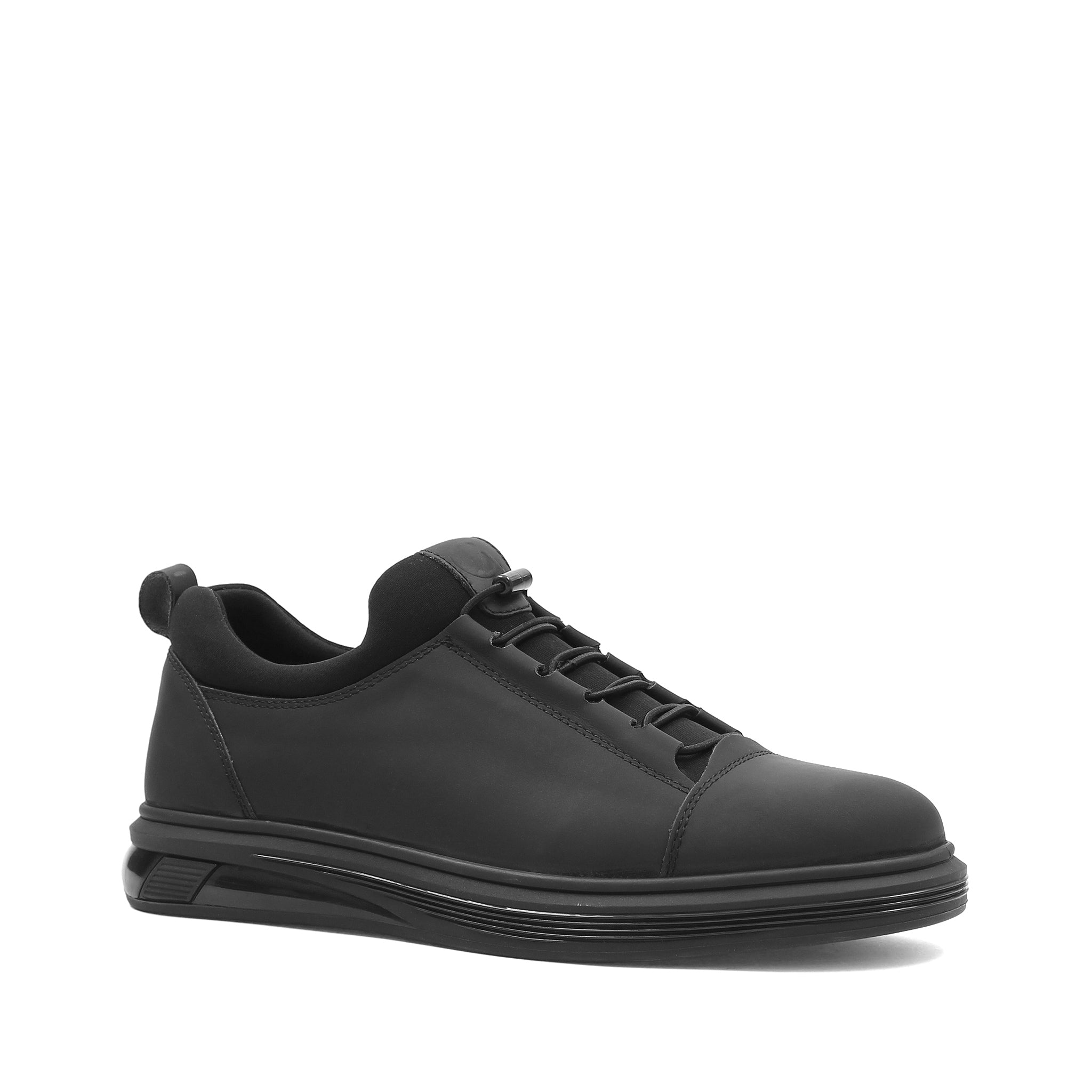 Herren Low-Top Sneaker aus schwarzem Leder mit matter Oberfläche (691-3441)