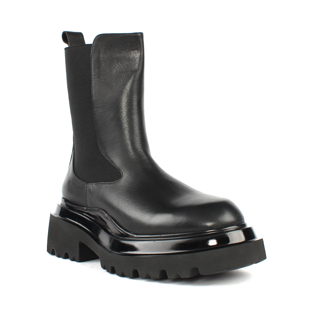 Damen Schwarze Leder-Chelsea-Stiefel mit Plateau (716-26805)