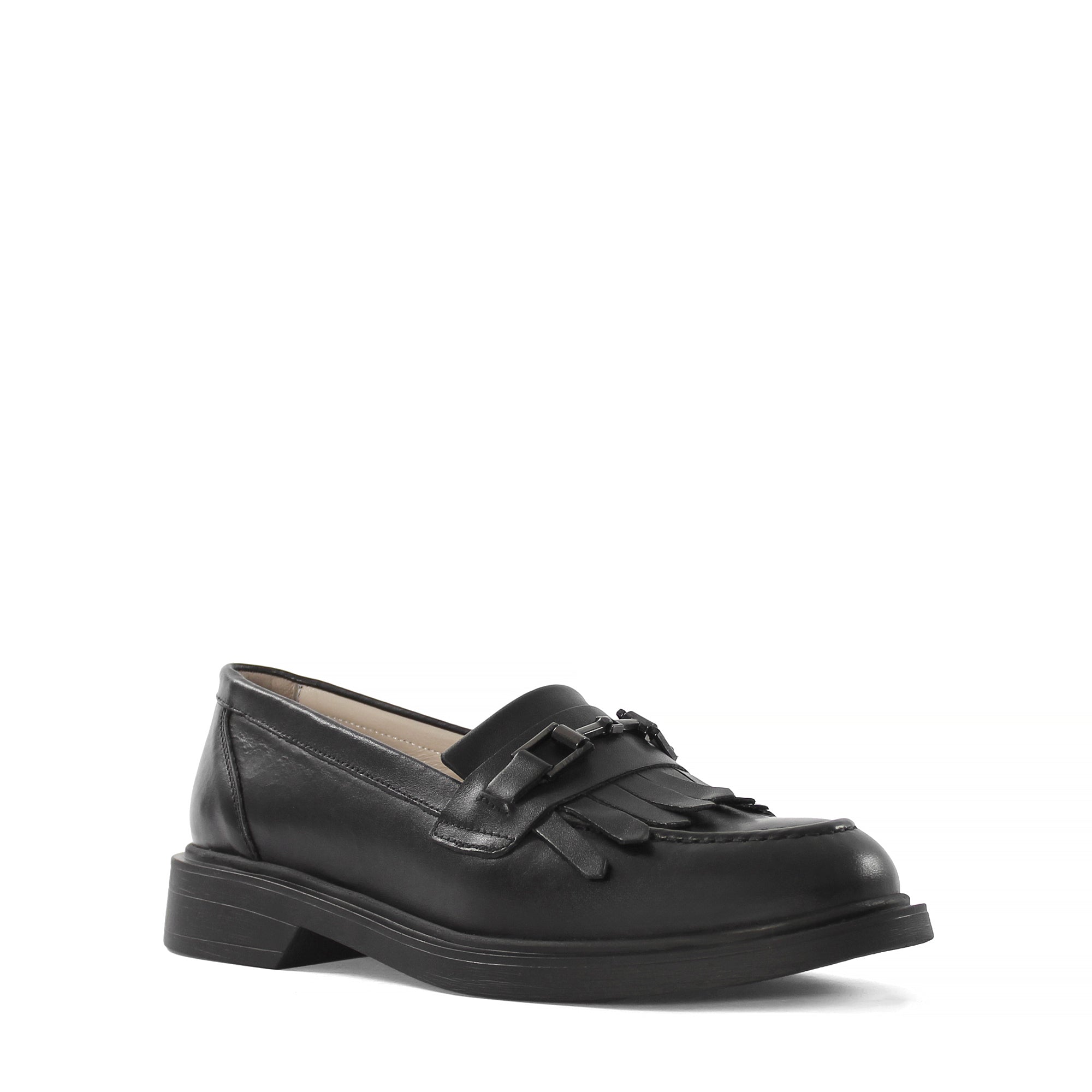 Damen Schwarze Leder-Loafer mit Fransen (494-25825)