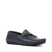 Herren Slipper aus dunkelblauem Leder mit Schleife und Gummisohle (606-210)