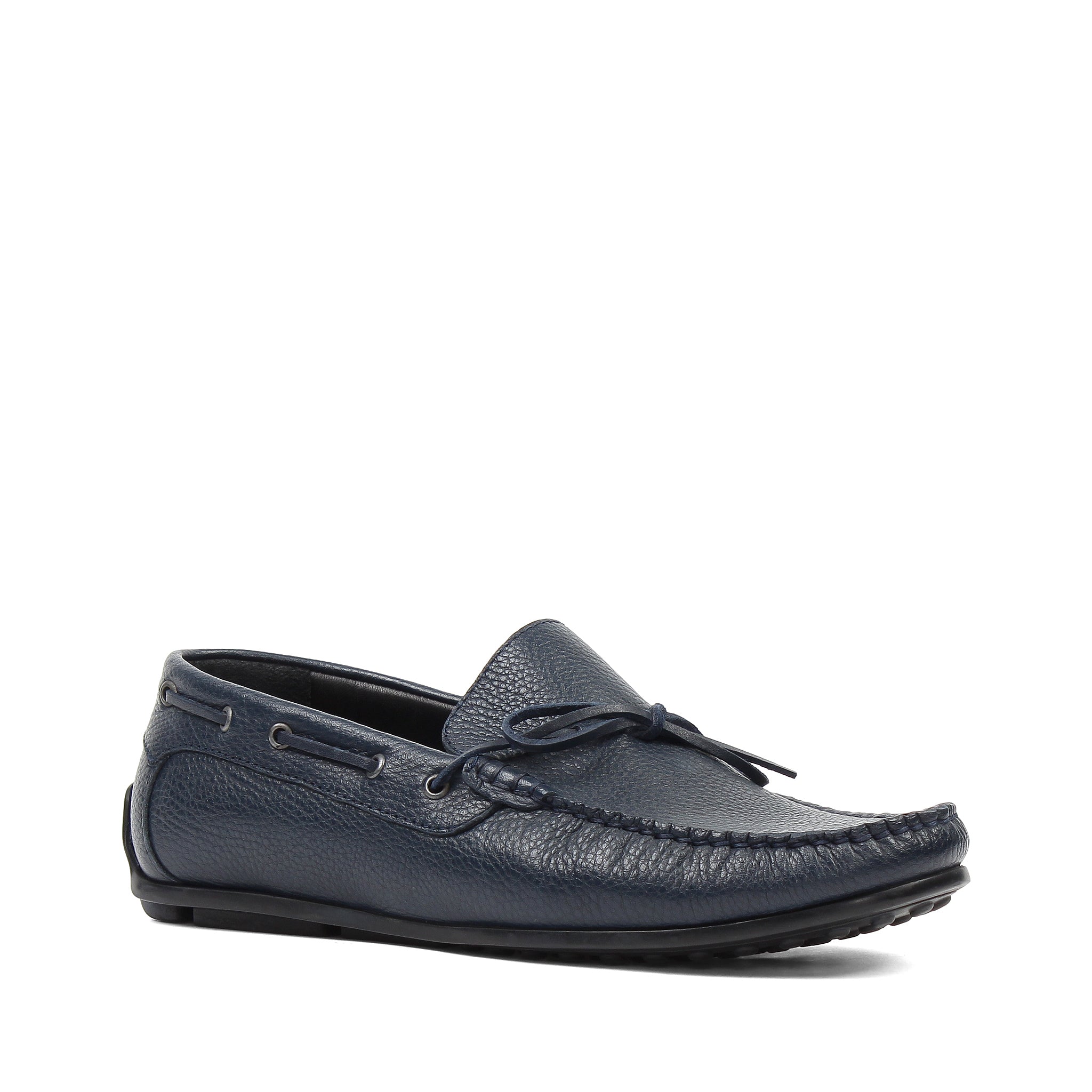 Herren Slipper aus dunkelblauem Leder mit Schleife und Gummisohle (606-210)