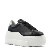 Schwarze Leder-Plateau-Sneaker mit Silber-Detail (115-20620)