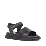 Women’s Black Leather Velcro Strap Platform Sandals (728-28507)