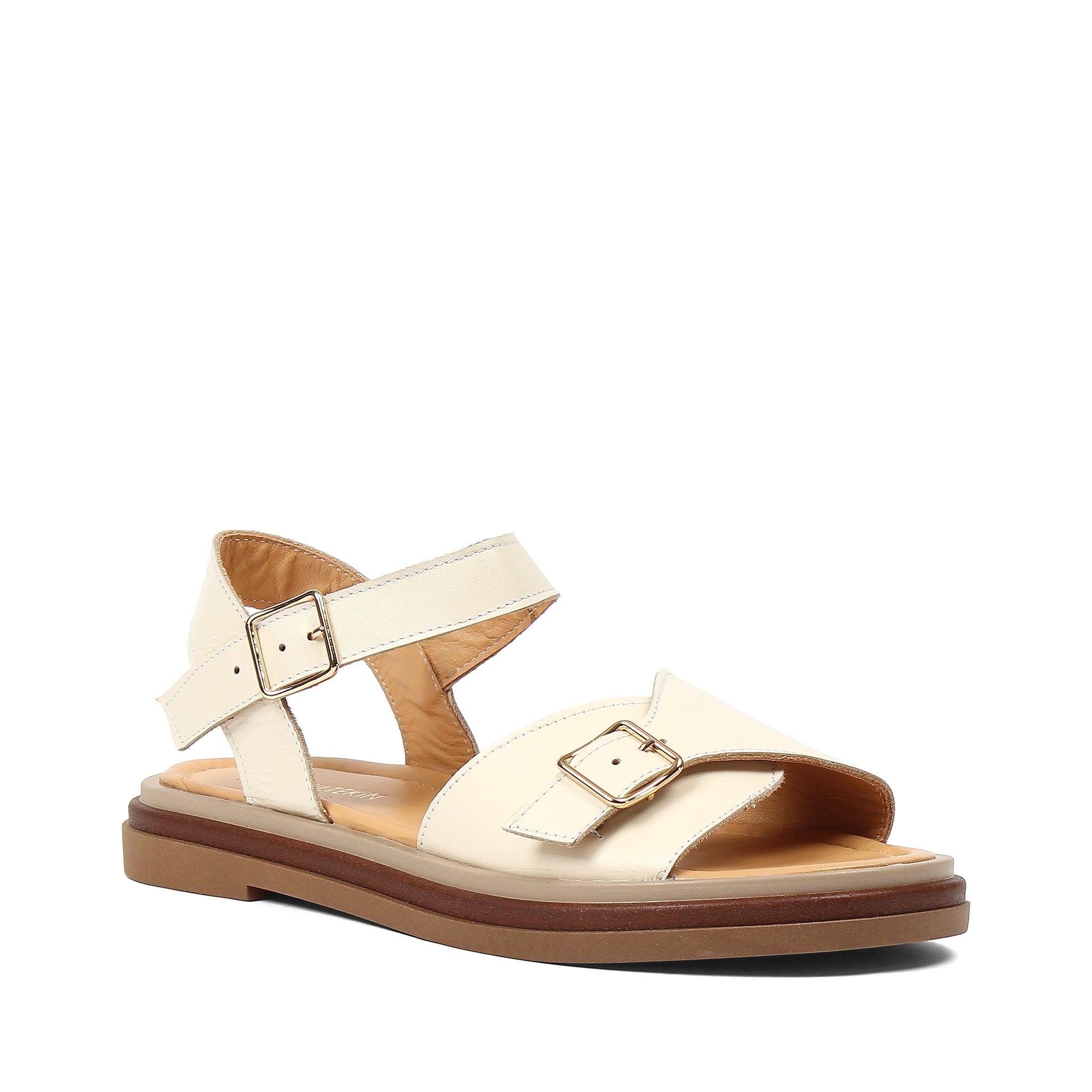 Damen Sandalen aus cognacfarbenem Leder mit Klettverschluss und Plateau (366-28211)